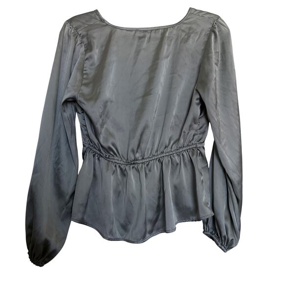 Abercrombie & Fitch Satin Blouse Tie Front Top Long Sleeve Peplum M Date Night - Picture 9 of 9